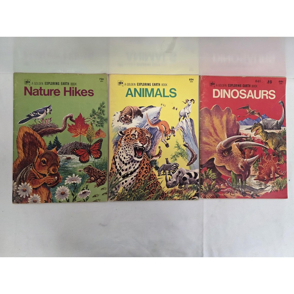 Golden Exploring Earth 3 Book Lot Nature Hikes Animals Dinosaurs 1973 Vintage